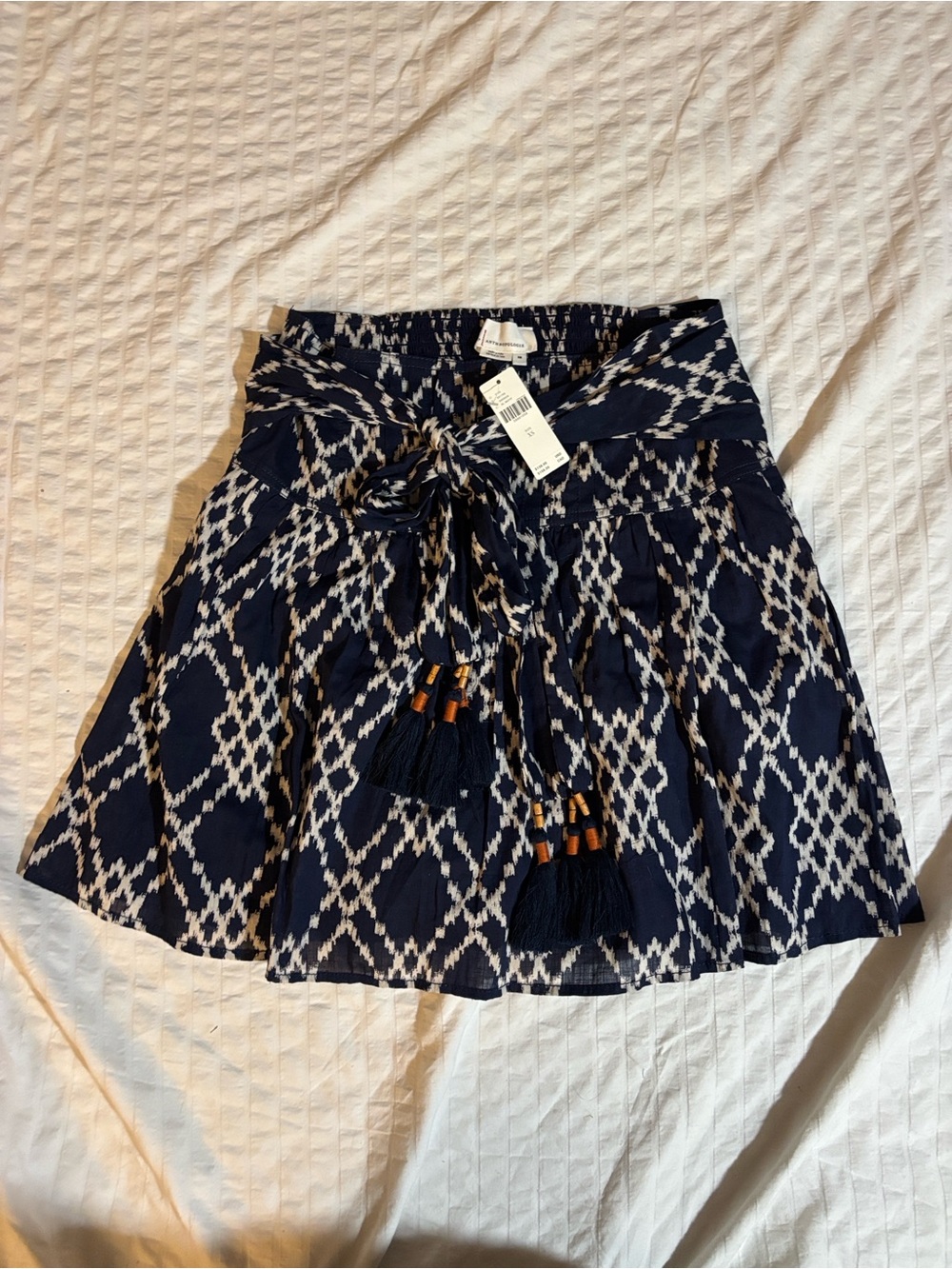 NWT. Anthropologie Rimbaud Ikat Tassel Tie-Waist Mini Skirt Sz XS.